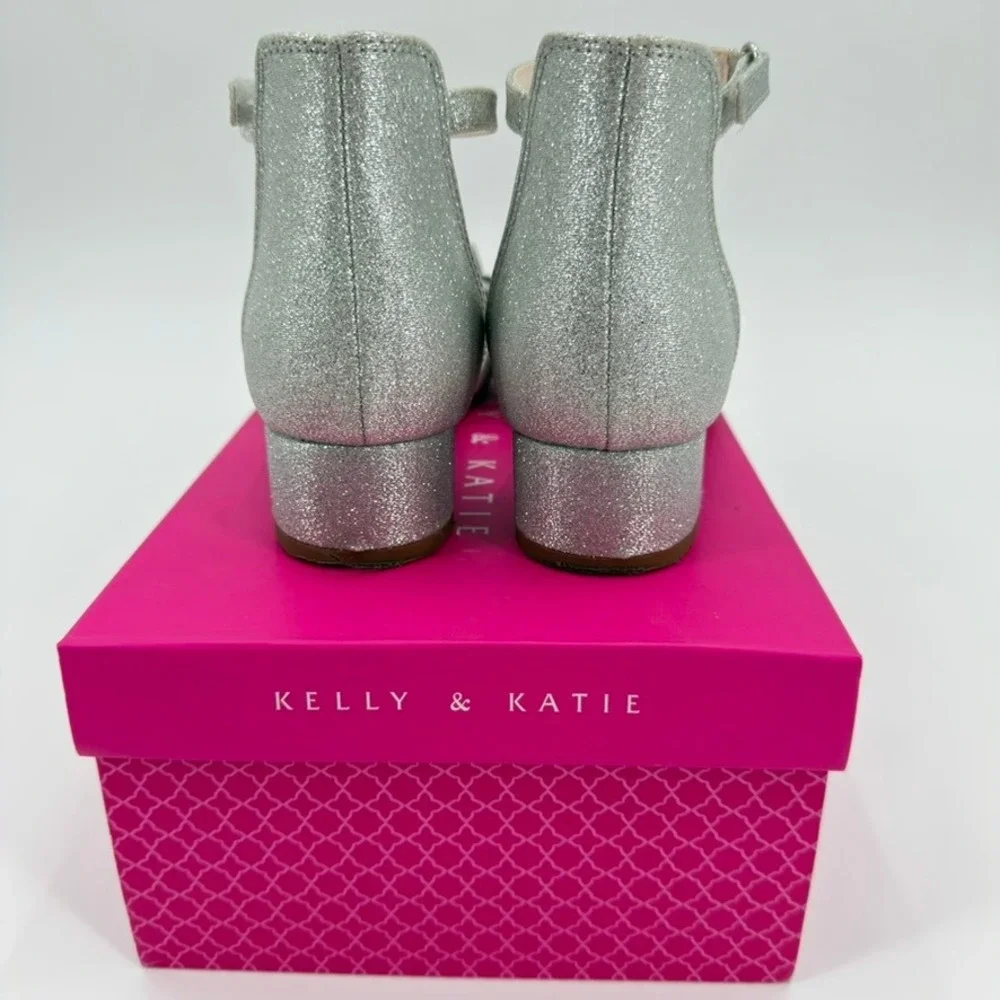 Kelly & Katie Victoria Kids Silver Glitter Bow Block Heel Dress Shoes Size 3M